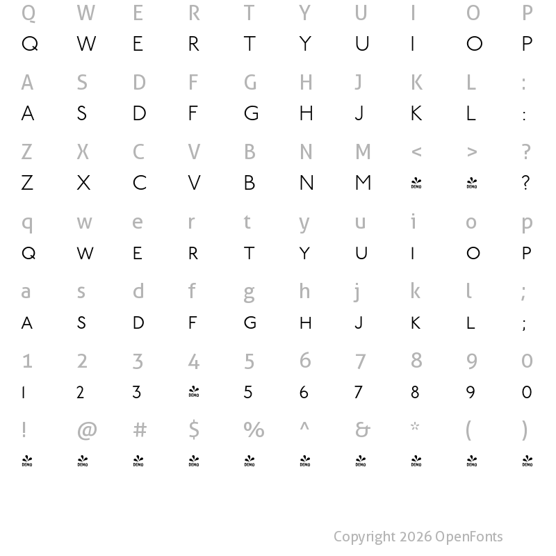 Character Map of FONTSPRING DEMO - P22 Underground Light SC Regular