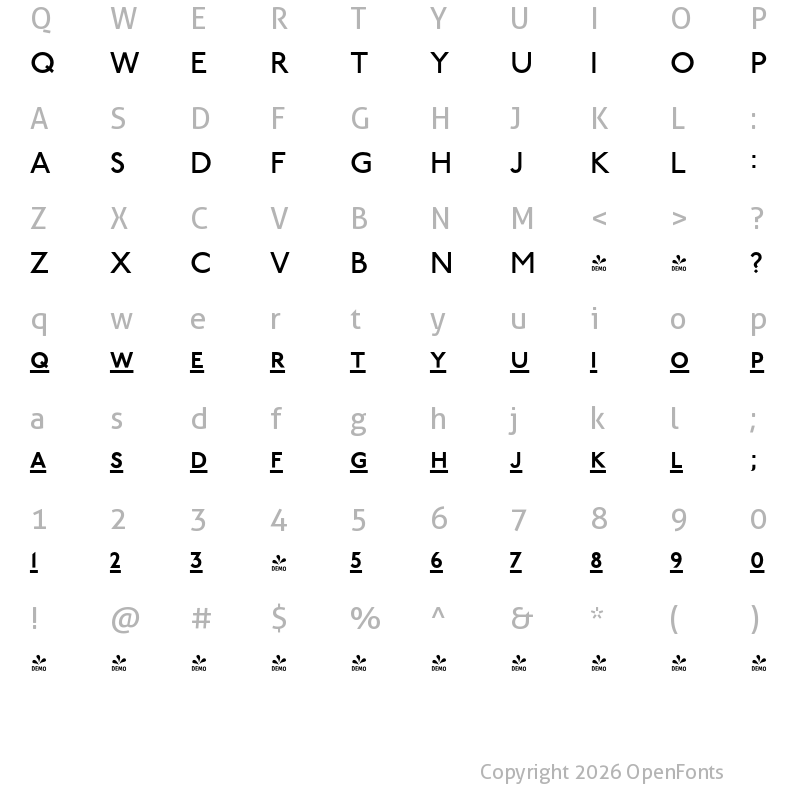 Character Map of FONTSPRING DEMO - P22 Underground Pro Titling Regular