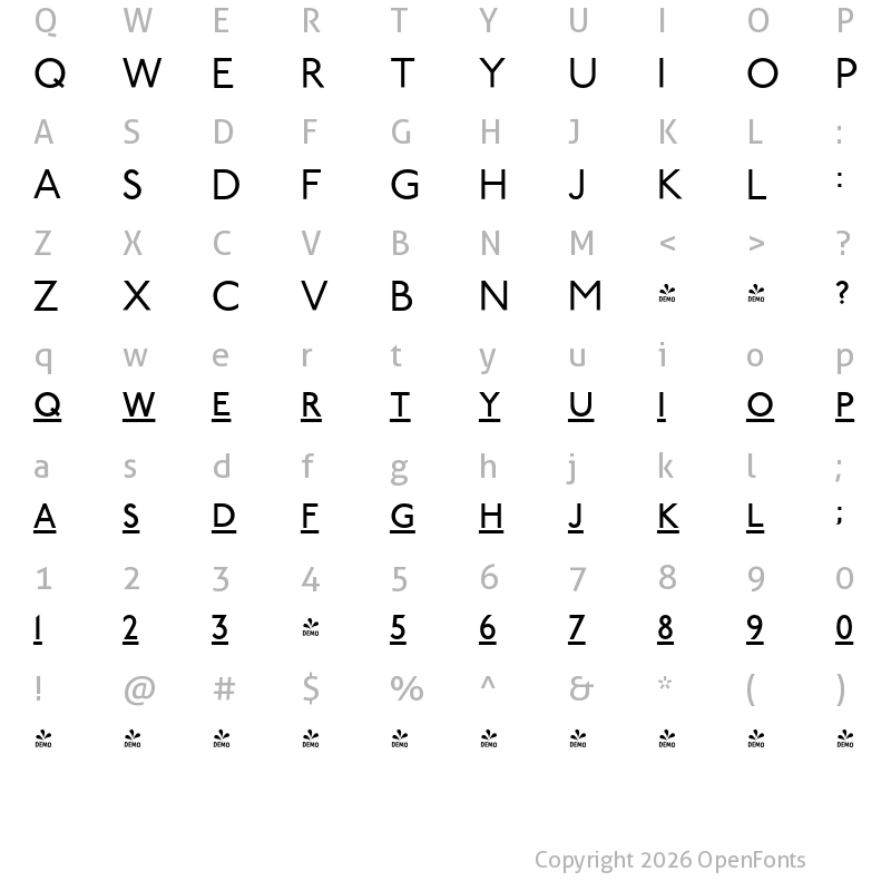 Character Map of FONTSPRING DEMO - P22 Underground Titling B Regular