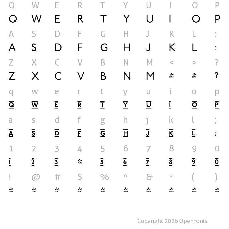 Character Map of FONTSPRING DEMO - P22 Underground Titling C Regular