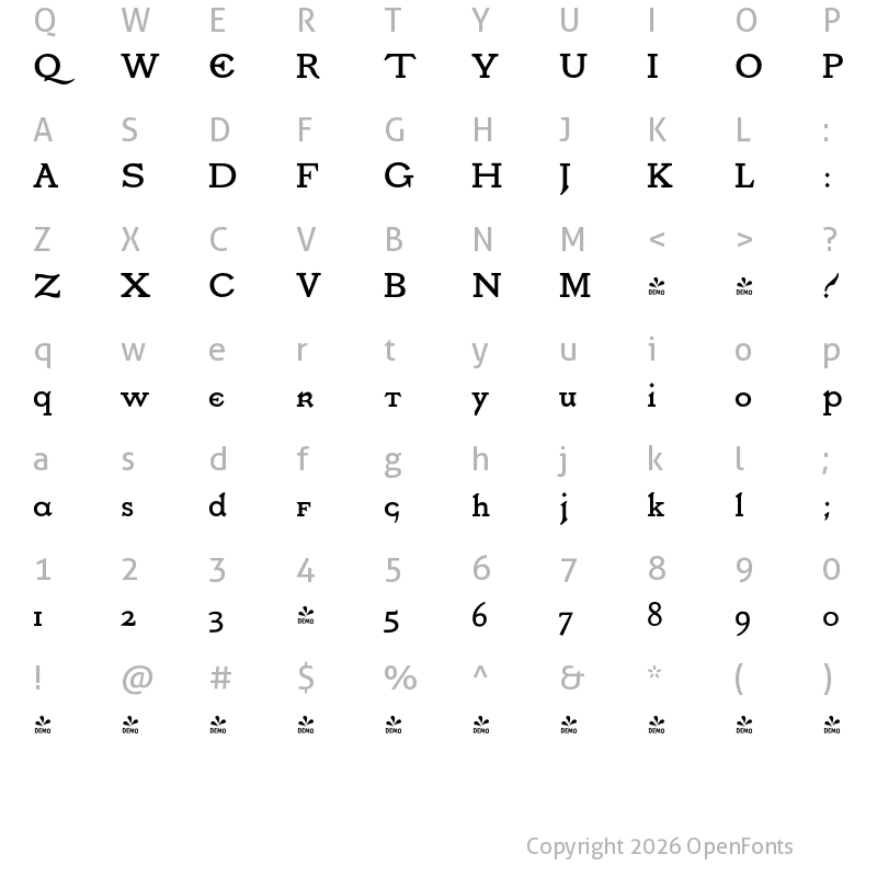 Character Map of FONTSPRING DEMO - P22 Vale Kings Fount Regular