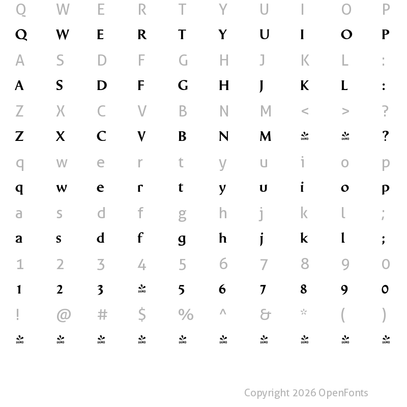 Character Map of FONTSPRING DEMO - P22 Wedge Bold
