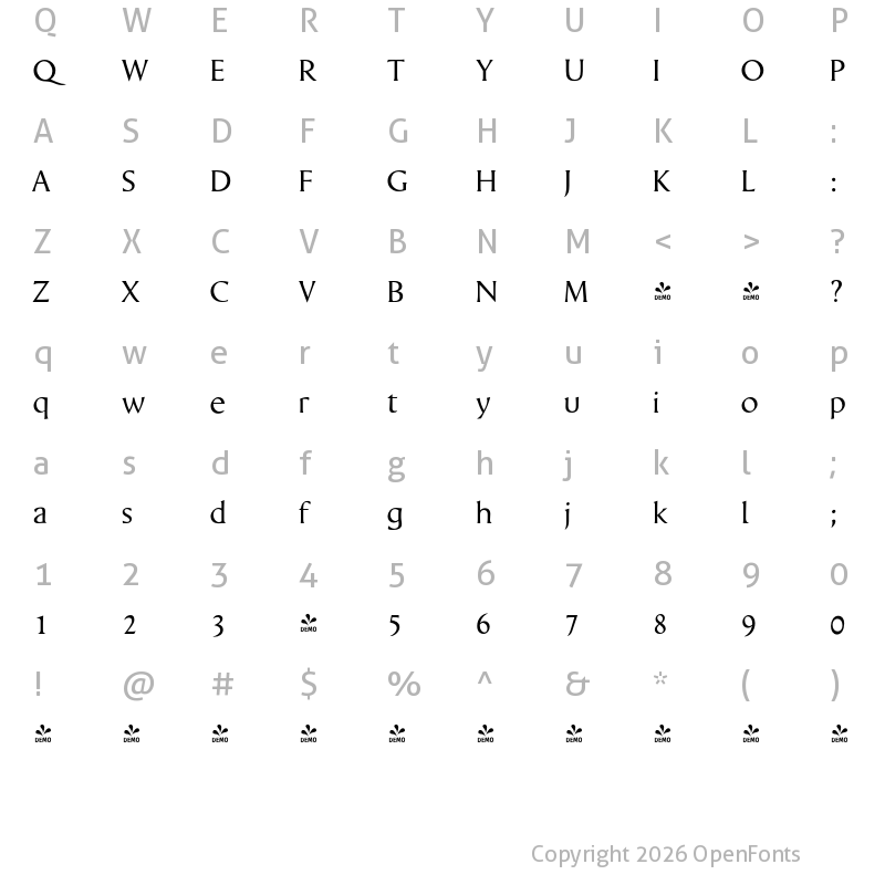Character Map of FONTSPRING DEMO - P22 Wedge Regular