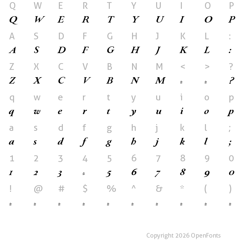 Character Map of FONTSPRING DEMO - Paciencia Black Italic Regular