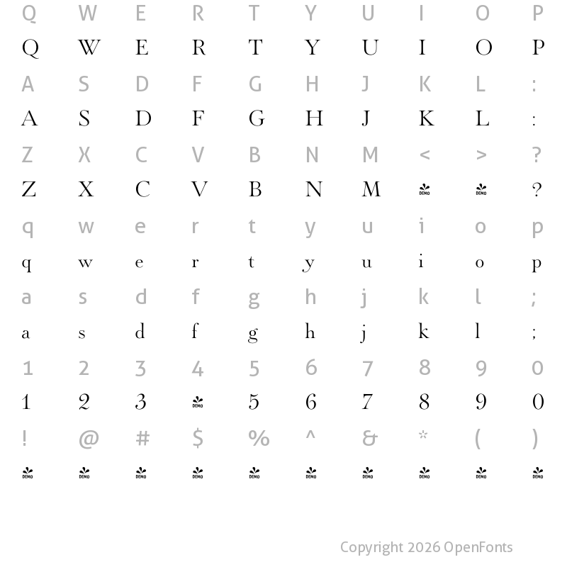 Character Map of FONTSPRING DEMO - Paganini Light Regular