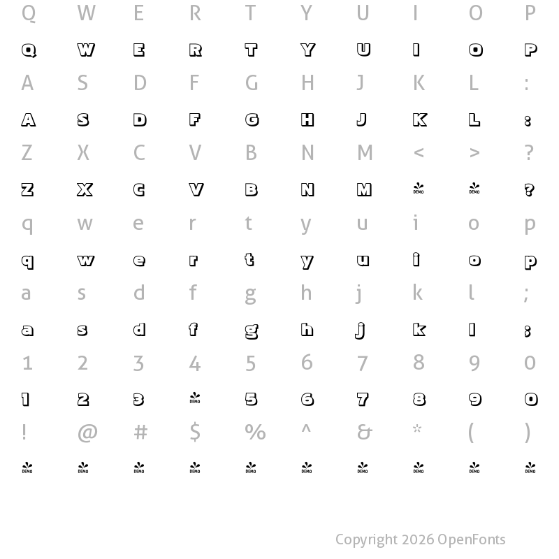 Character Map of FONTSPRING DEMO - Pakenham Boss Regular