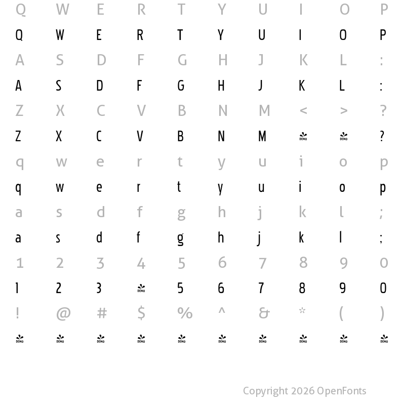 Character Map of FONTSPRING DEMO - Pakenham Cd Rg Regular