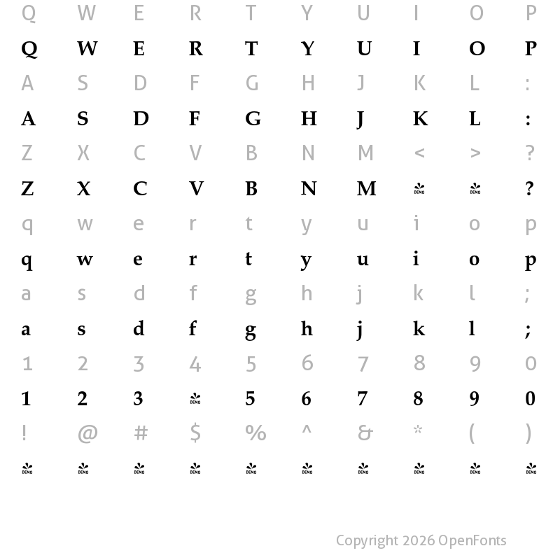 Character Map of FONTSPRING DEMO - Palladio Pro Bold