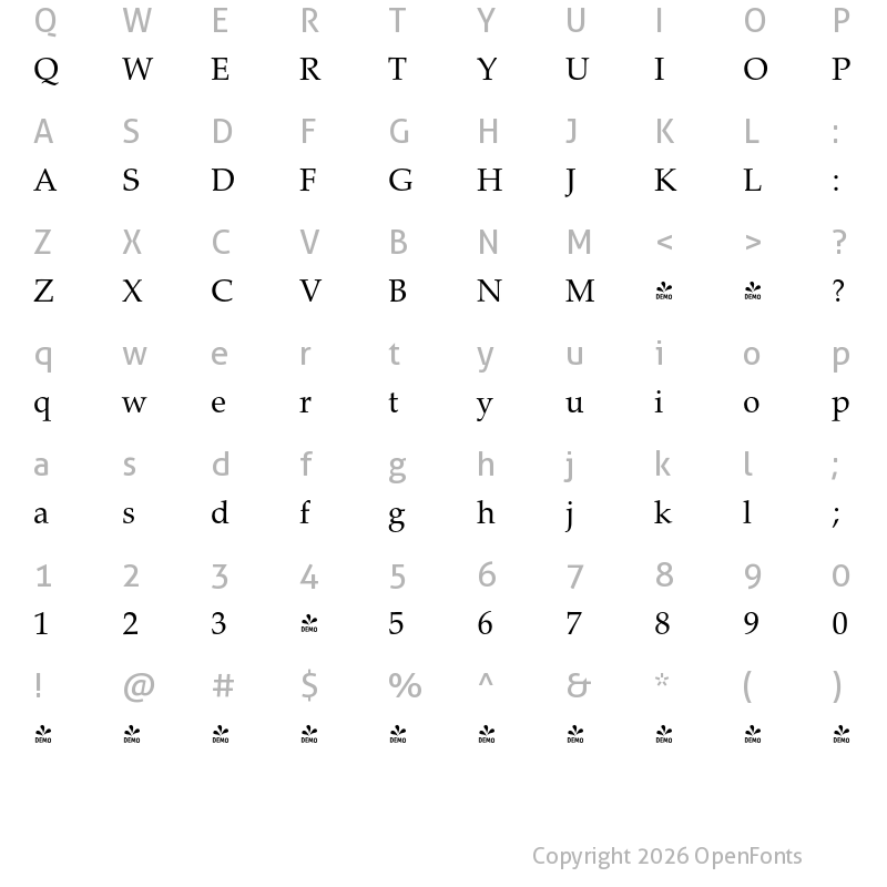 Character Map of FONTSPRING DEMO - Palladio Pro Regular