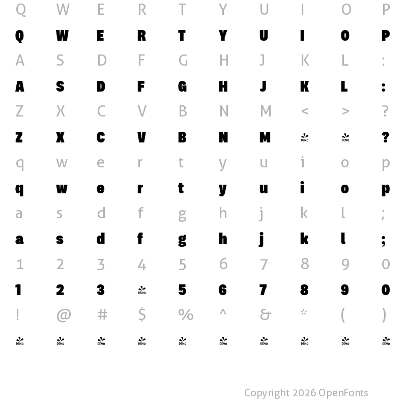 Character Map of FONTSPRING DEMO - Palo Condensed Black Regular