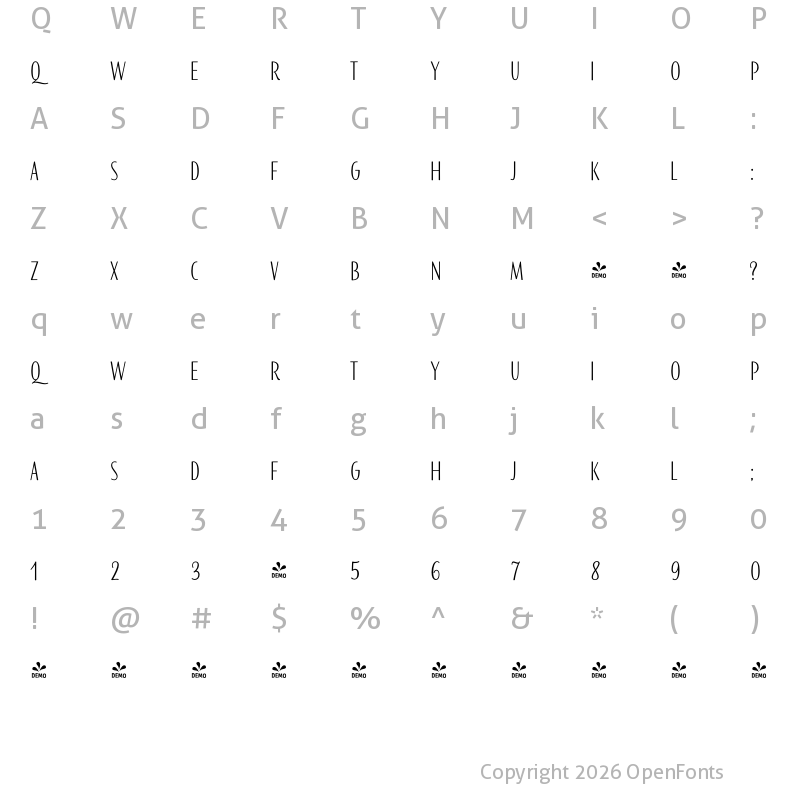 Character Map of FONTSPRING DEMO - PalominoSansC One Regular