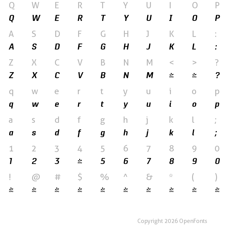 Character Map of FONTSPRING DEMO - Pancetta Pro SmBd Italic