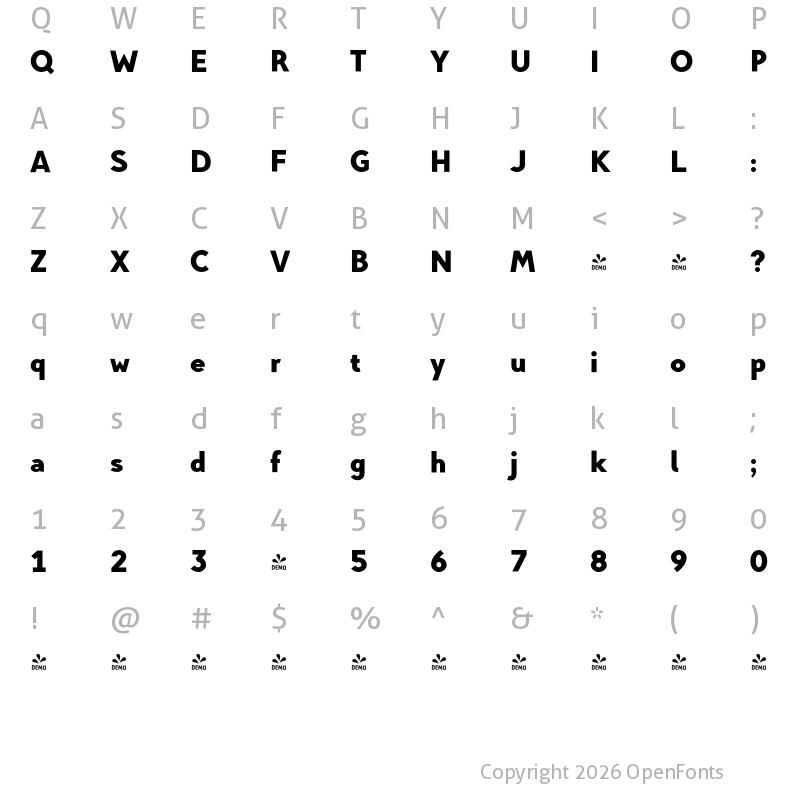 Character Map of FONTSPRING DEMO - Pani Sans Black Regular