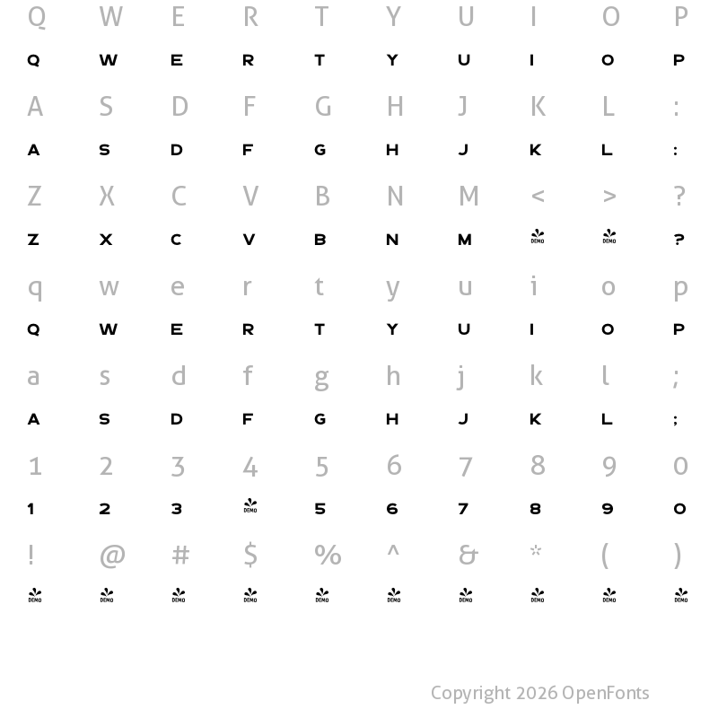 Character Map of FONTSPRING DEMO - PaperTiger Sans Regular