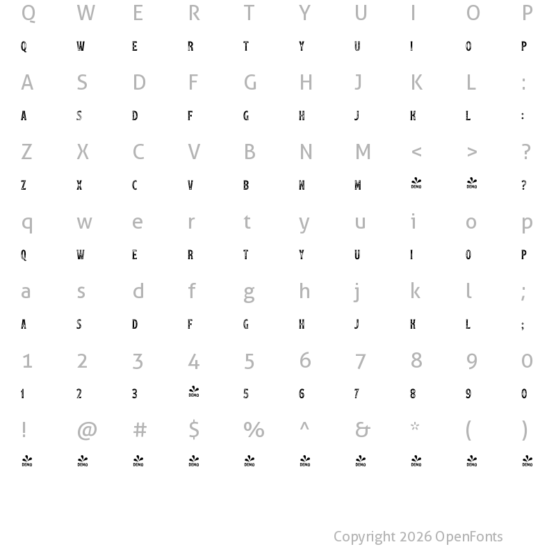 Character Map of FONTSPRING DEMO - PaperTiger Srf P Regular