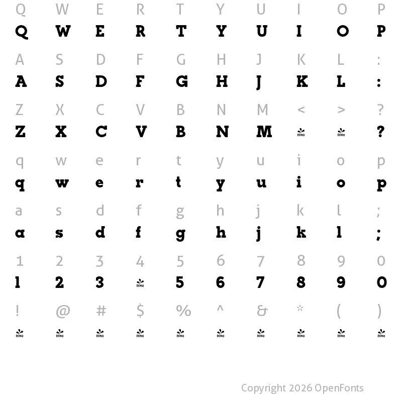 Character Map of FONTSPRING DEMO - Paralex Heavy Regular