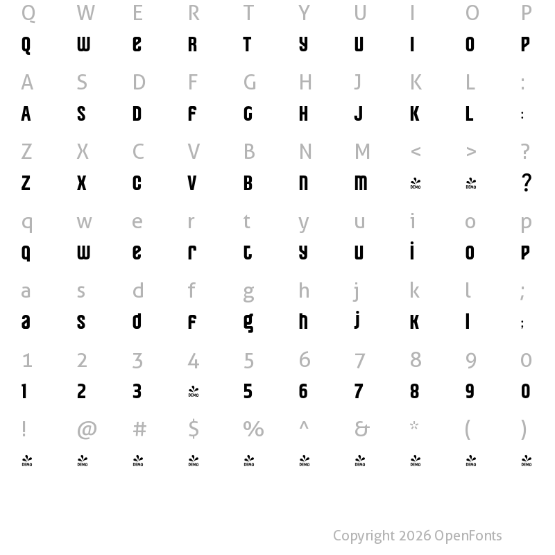Character Map of FONTSPRING DEMO - Pearorange Bold Regular