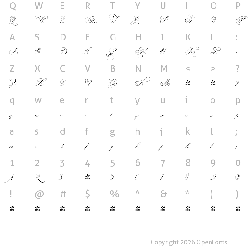 Character Map of FONTSPRING DEMO - Penabico Regular