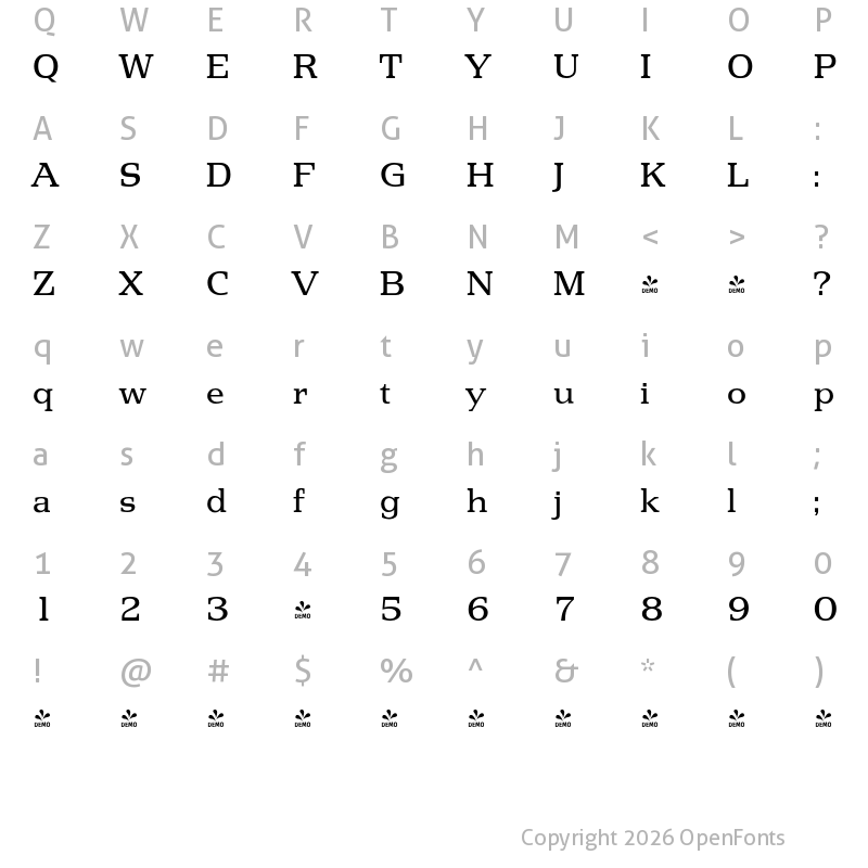 Character Map of FONTSPRING DEMO - Penthouse Serial Regular