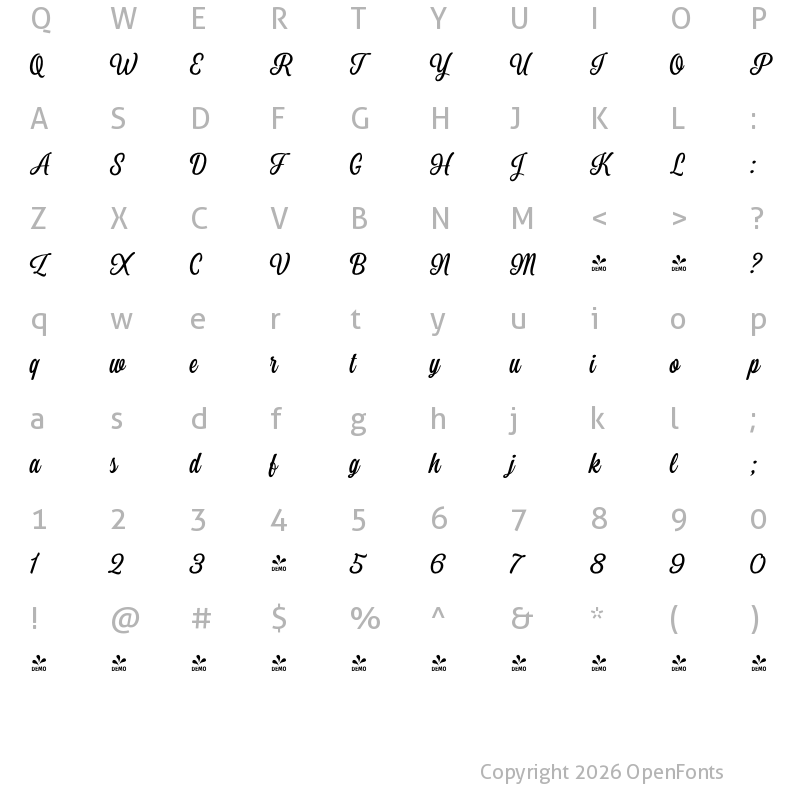 Character Map of FONTSPRING DEMO - Perfume Brush 1 Regular