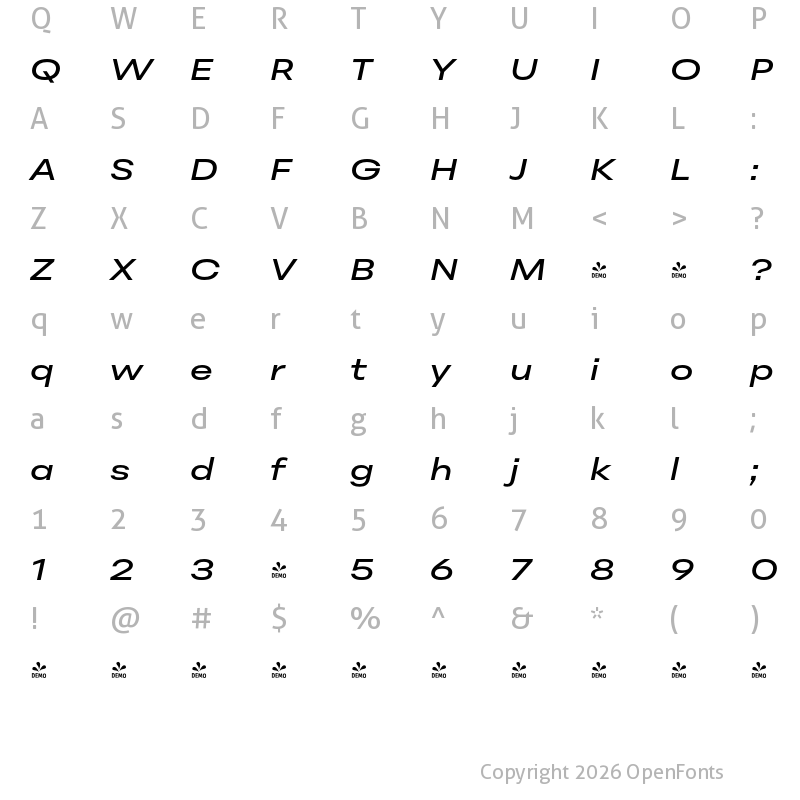 Character Map of FONTSPRING DEMO - Peridot Latin Extended Medium Italic