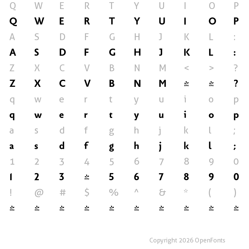 Character Map of FONTSPRING DEMO - Picadilly Bold Regular