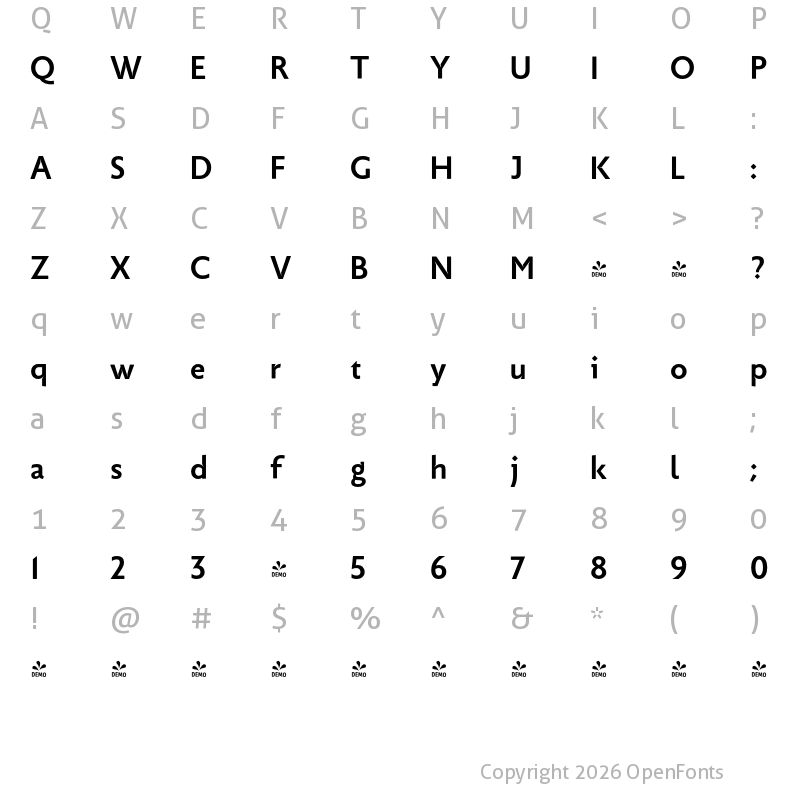 Character Map of FONTSPRING DEMO - Picadilly SemiBold Regular