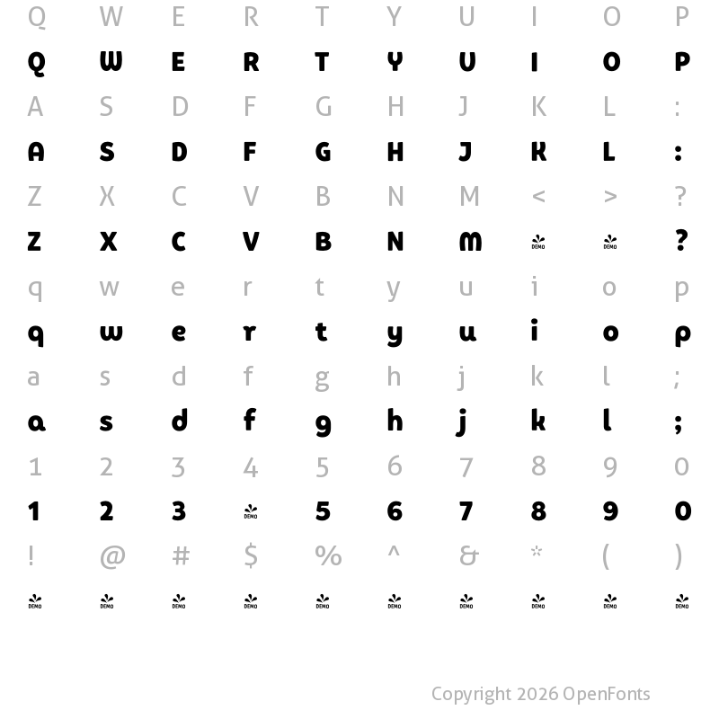 Character Map of FONTSPRING DEMO - Picaflor Soft Black Regular