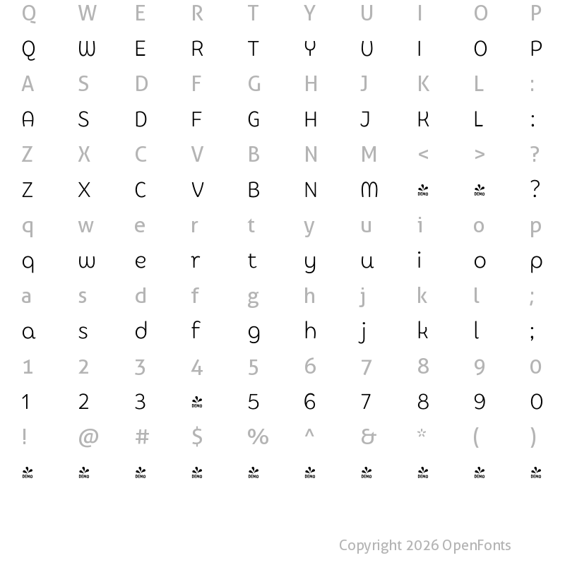Character Map of FONTSPRING DEMO - Picaflor Soft Light Regular
