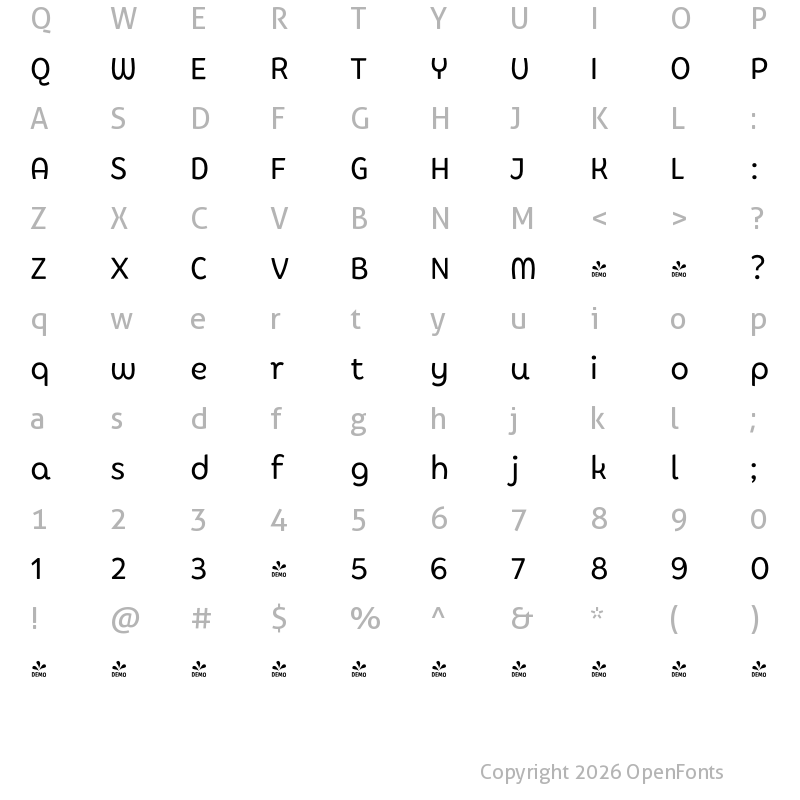 Character Map of FONTSPRING DEMO - Picaflor Soft Regular