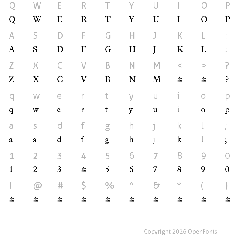 Character Map of FONTSPRING DEMO - Pierpont Regular
