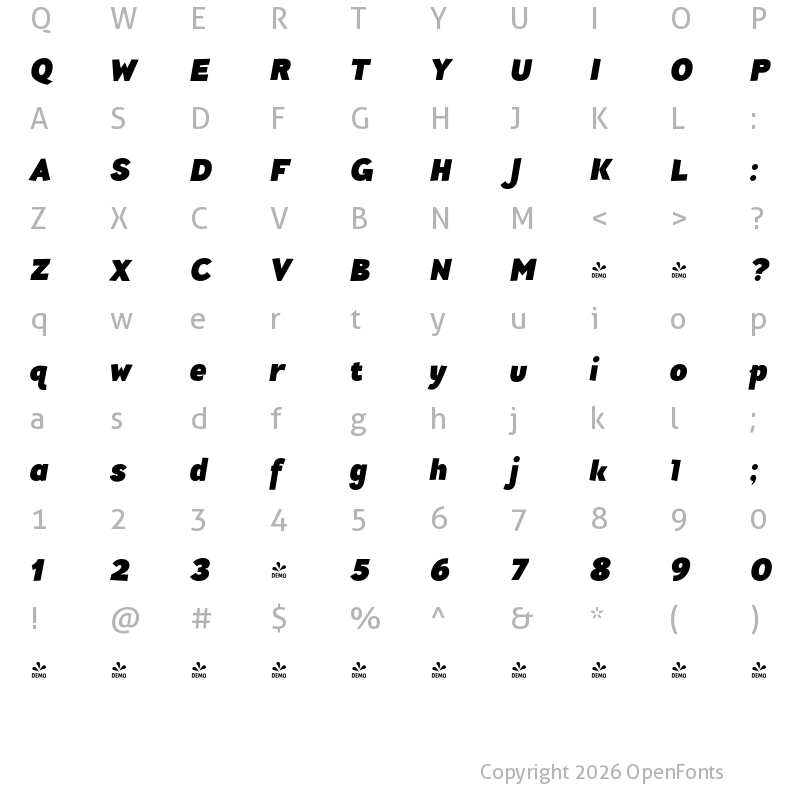 Character Map of FONTSPRING DEMO - Pines Black Italic