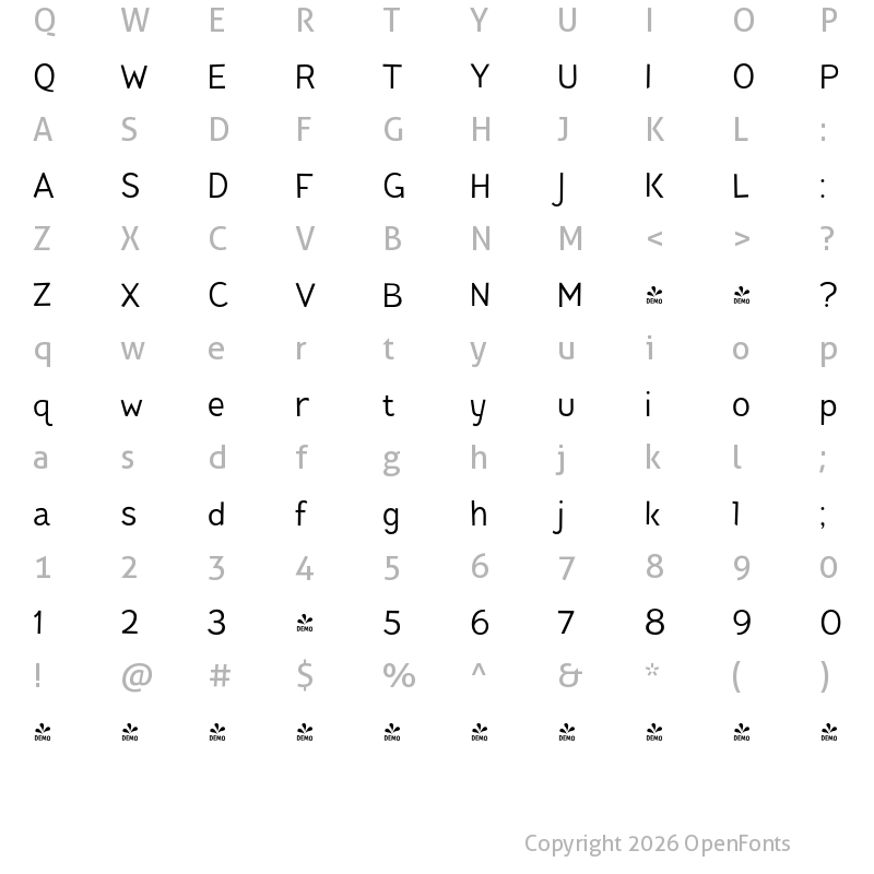 Character Map of FONTSPRING DEMO - Pines Regular