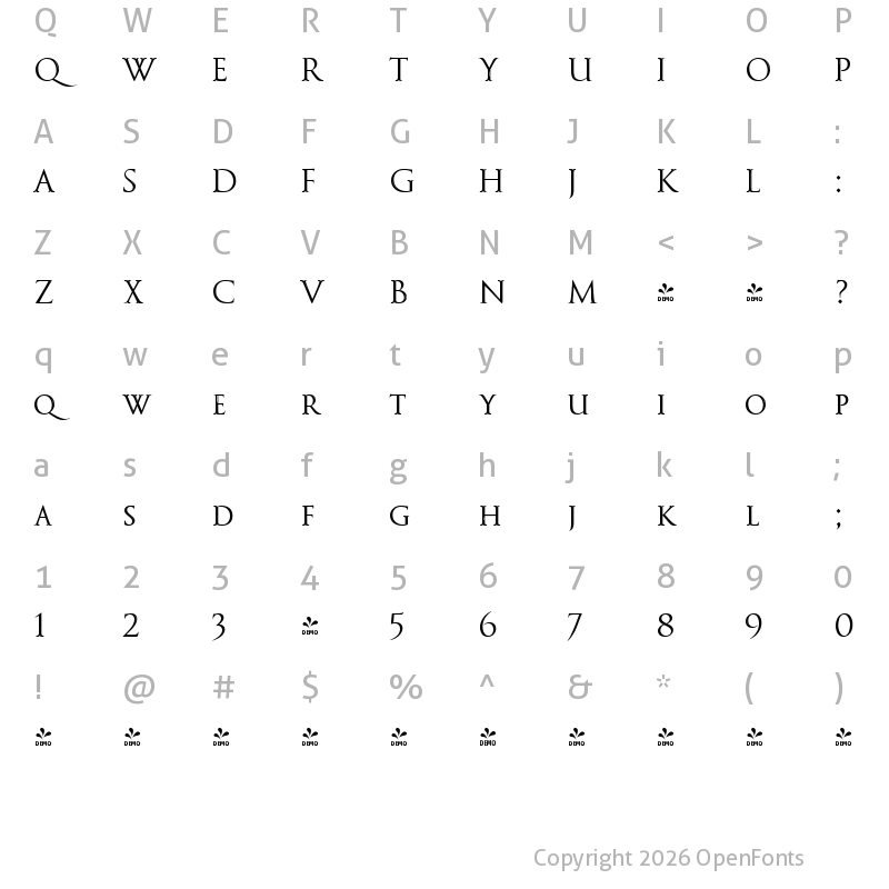 Character Map of FONTSPRING DEMO - PKG Roman Capitals Regular