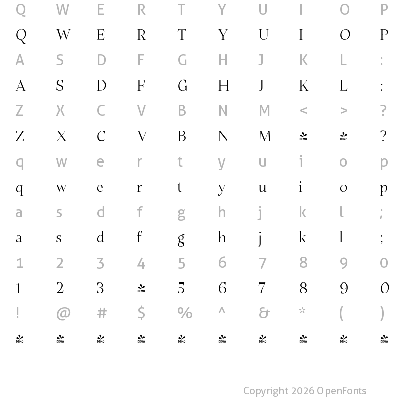Character Map of FONTSPRING DEMO - Plaisir Light Regular