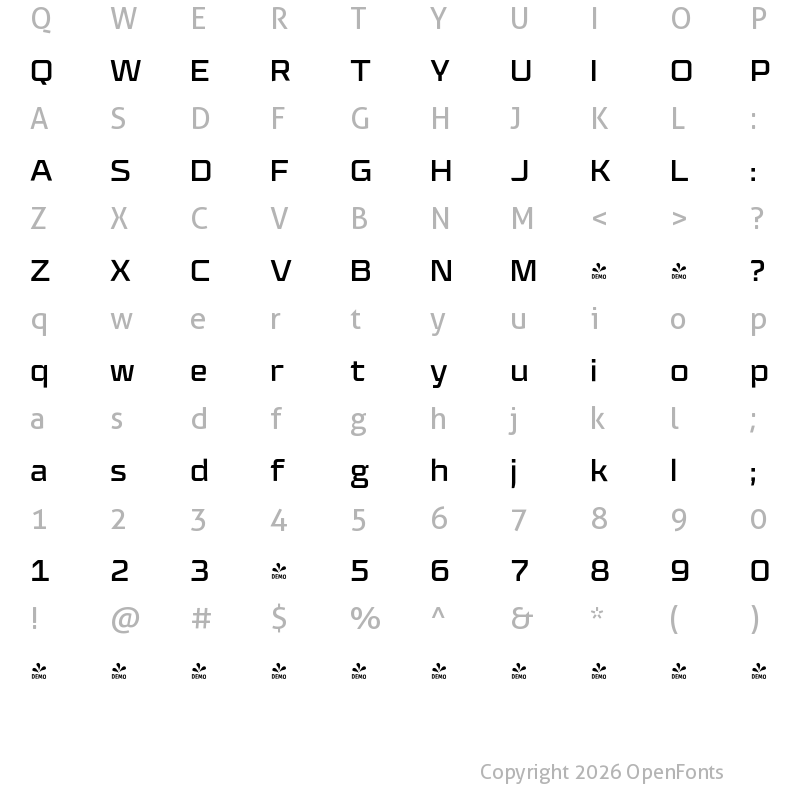 Character Map of FONTSPRING DEMO - Plasma DemiBold Extended Regular