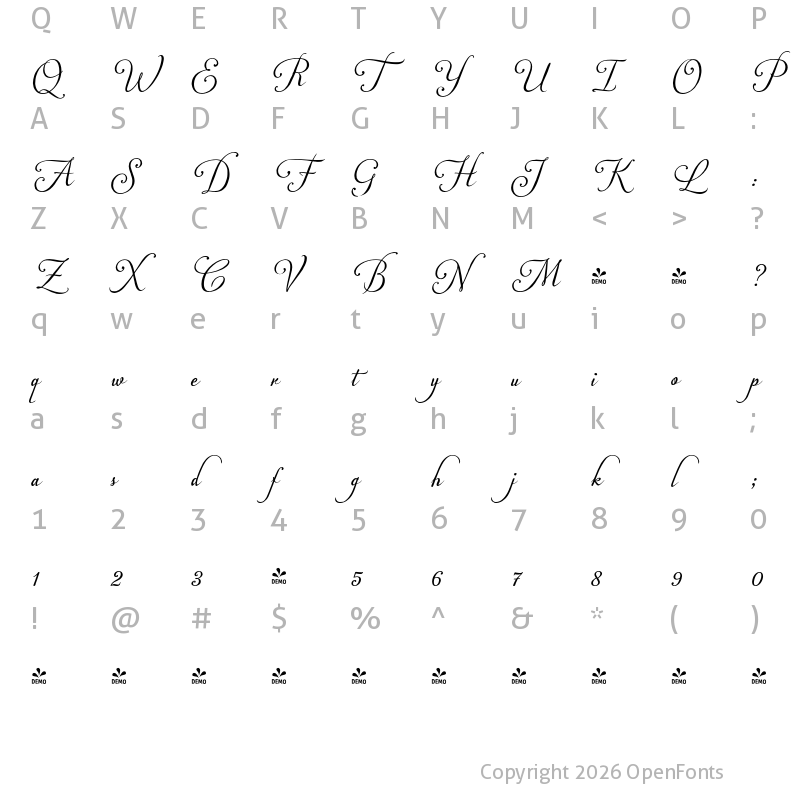 Character Map of FONTSPRING DEMO - Plebeya Swash 4 Regular