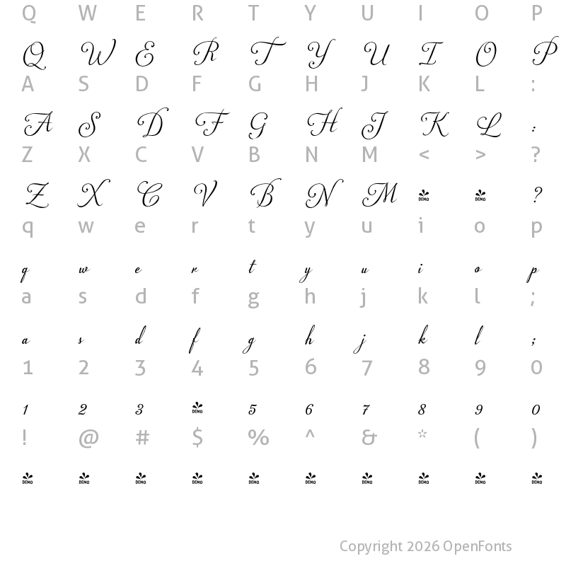 Character Map of FONTSPRING DEMO - Plebeya Swash Caps Regular