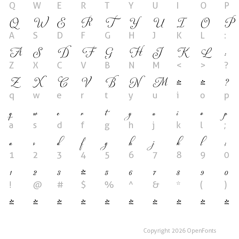 Character Map of FONTSPRING DEMO - Plebeya Swash Regular