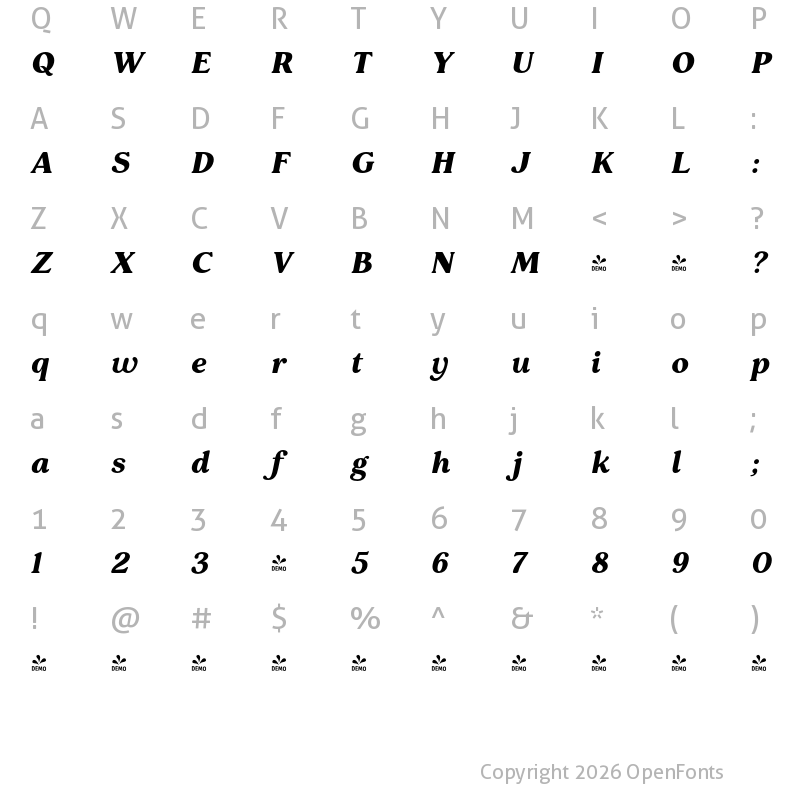 Character Map of FONTSPRING DEMO - Pockota Bold Italic