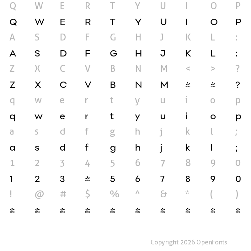 Character Map of FONTSPRING DEMO - Point Regular