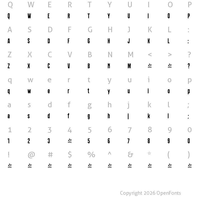 Character Map of FONTSPRING DEMO - Polate B2 Bold Regular