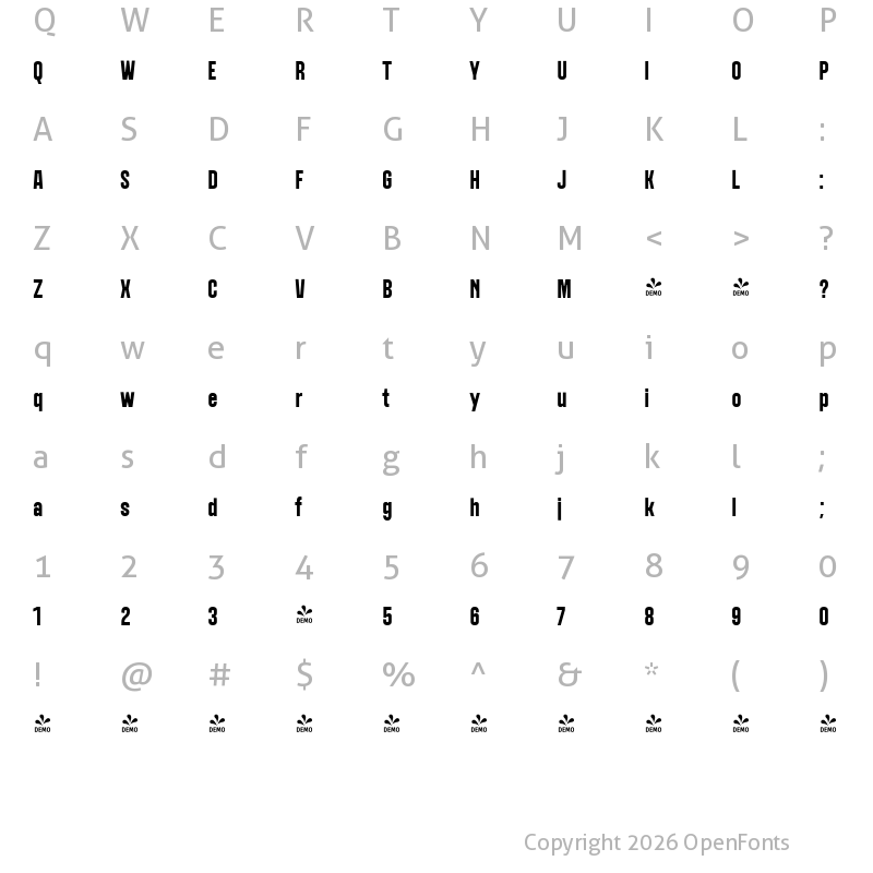 Character Map of FONTSPRING DEMO - Polate D4 Bold Regular