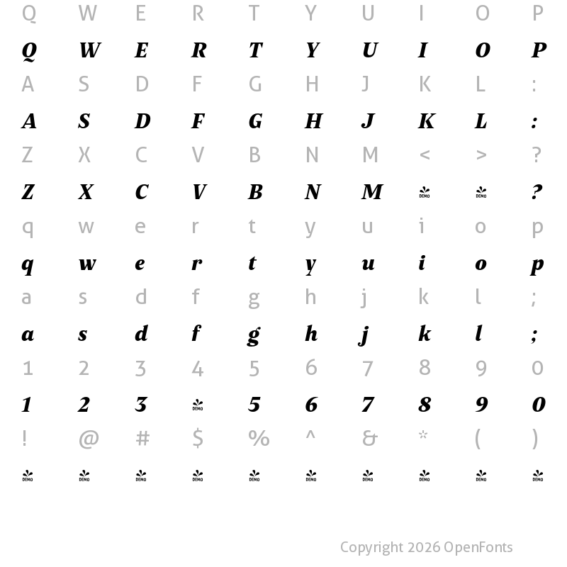 Character Map of FONTSPRING DEMO - Poly Black Italic