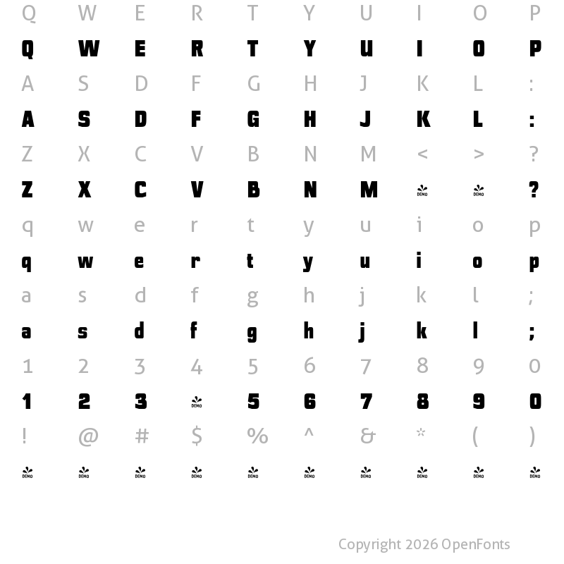 Character Map of FONTSPRING DEMO - Polyflec Bl Regular