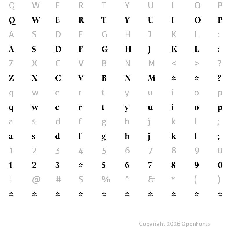 Character Map of FONTSPRING DEMO - Pona Display Bold Regular