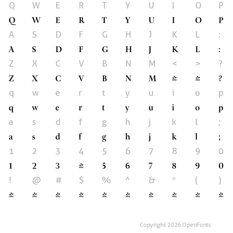 Character Map of FONTSPRING DEMO - Pona Display Semibold Regular