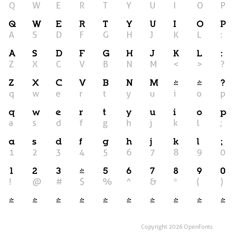 Character Map of FONTSPRING DEMO - PonsiRounded Slab Regular