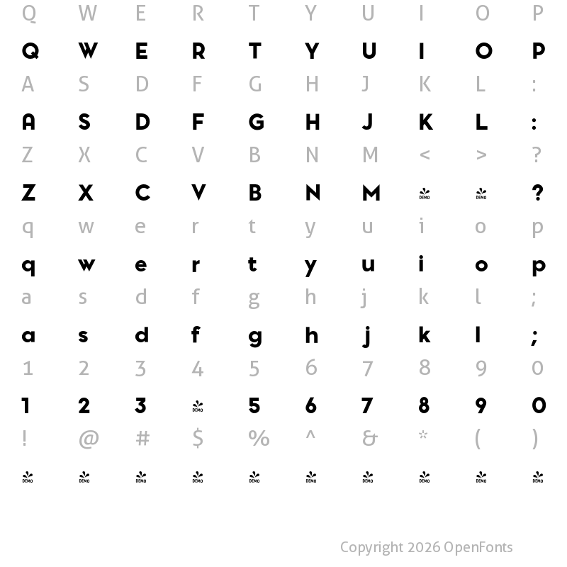 Character Map of FONTSPRING DEMO - Pontiac Black Regular
