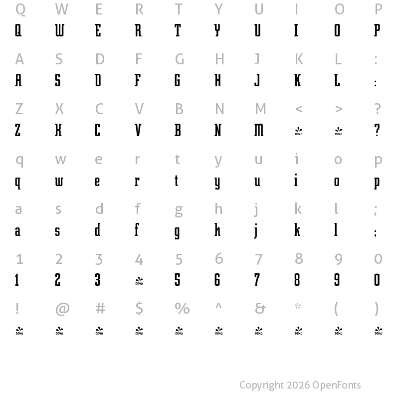 Character Map of FONTSPRING DEMO - Posterface Condensed Regular